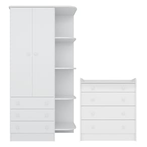 Quarto de Bebê Doce Sonho com Roupeiro 825 e Cômoda Trocador 2523 Qmovi Branco