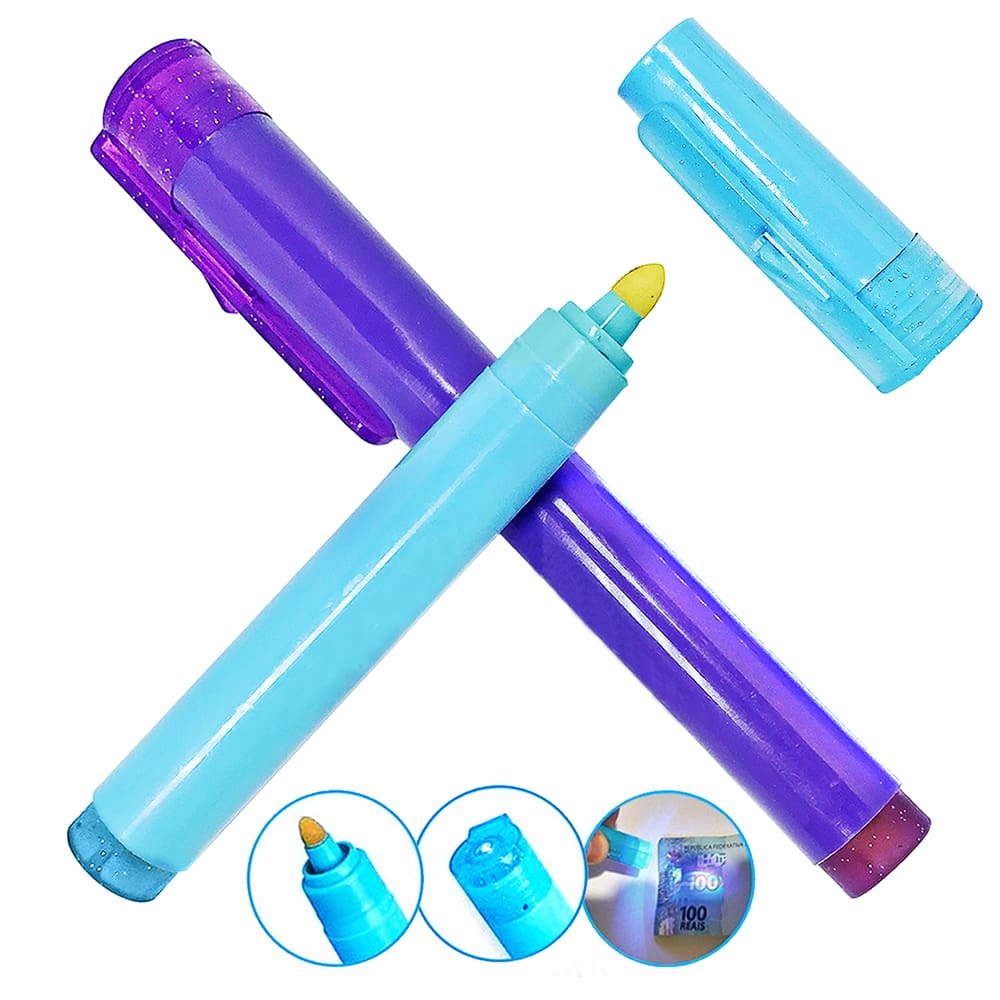 Caneta P/ Identificar Notas Dinheiro Falsas Com Luz Negra Uv Cor Azul-turquesa