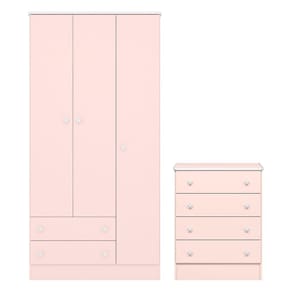 Quarto de Bebê Doce Sonho com Roupeiro 2617 e Cômoda 777 Qmovi Rosa Acetinado