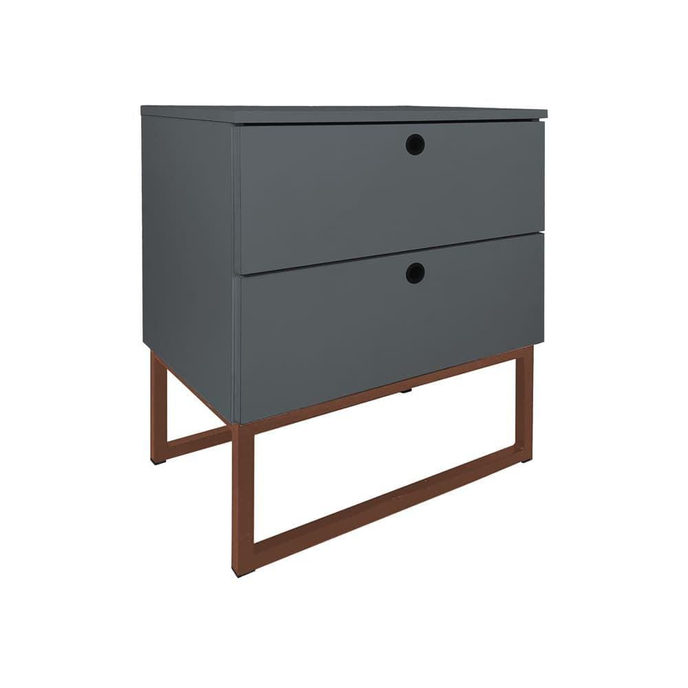 Mesa de Cabeceira Slim Cinza 2 Gavetas Base Metálica Cobre - Vallisa Decor