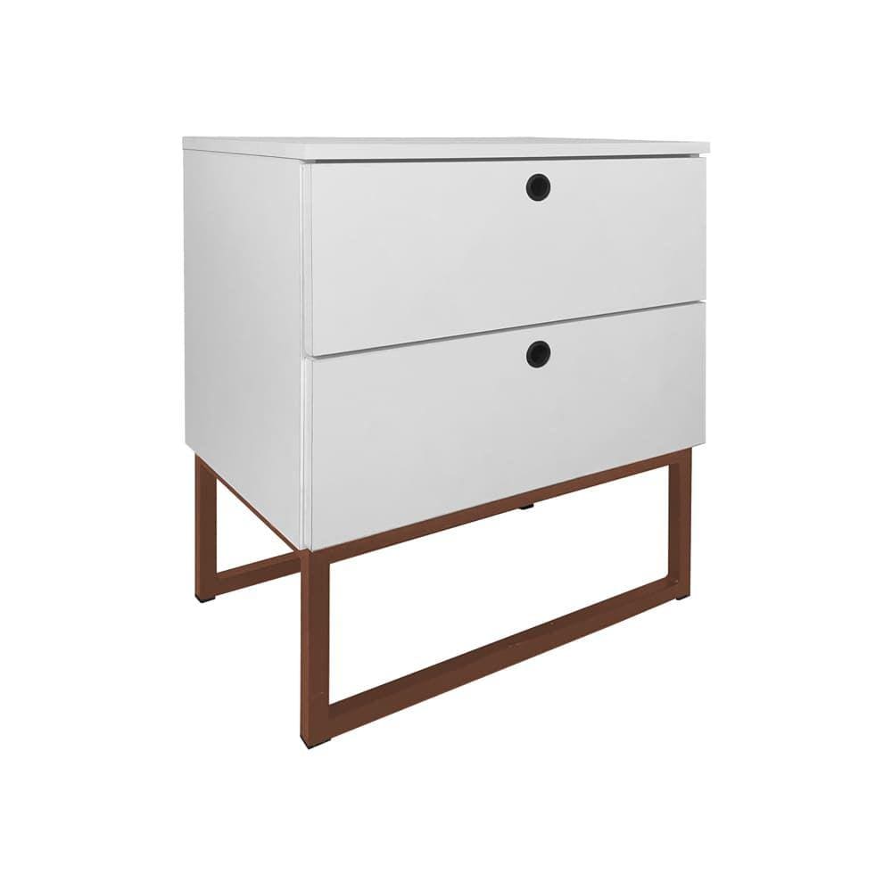 Mesa de Cabeceira Slim 2 Gavetas Branco Base Metálica Cobre - Vallisa Decor