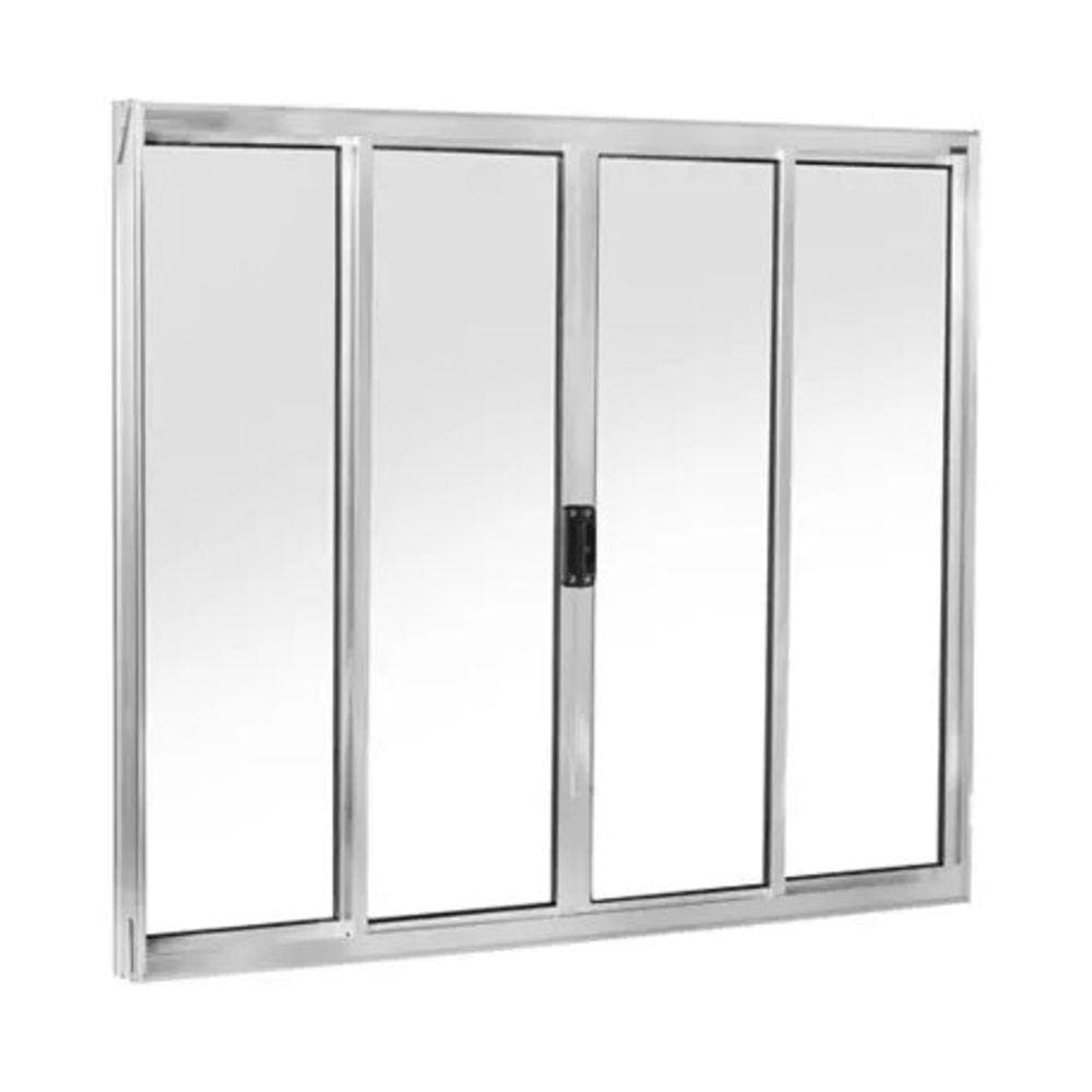 Janela 100x120 4 Folhas Vidro - Alumínio Brilhante - Linha 18 Modular
