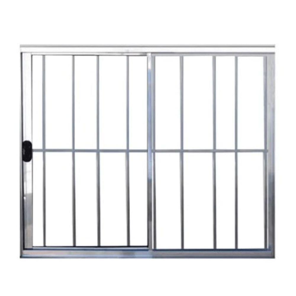 Janela 100x120 2 Folhas c/Grade - Alumínio Brilhante - Linha 18 Modular
