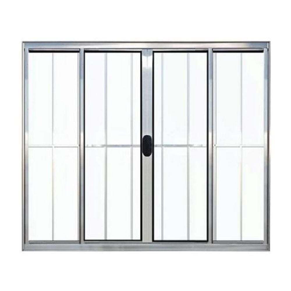 Janela 100x120 4 Folhas Vidro c/Grade - Alumínio Brilhante - Linha 18 Modular