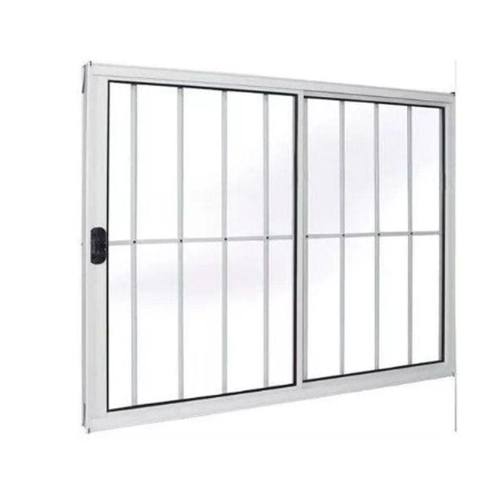Janela 120x200 2 Folhas c/Grade - Alumínio Branco - Linha 18 Modular