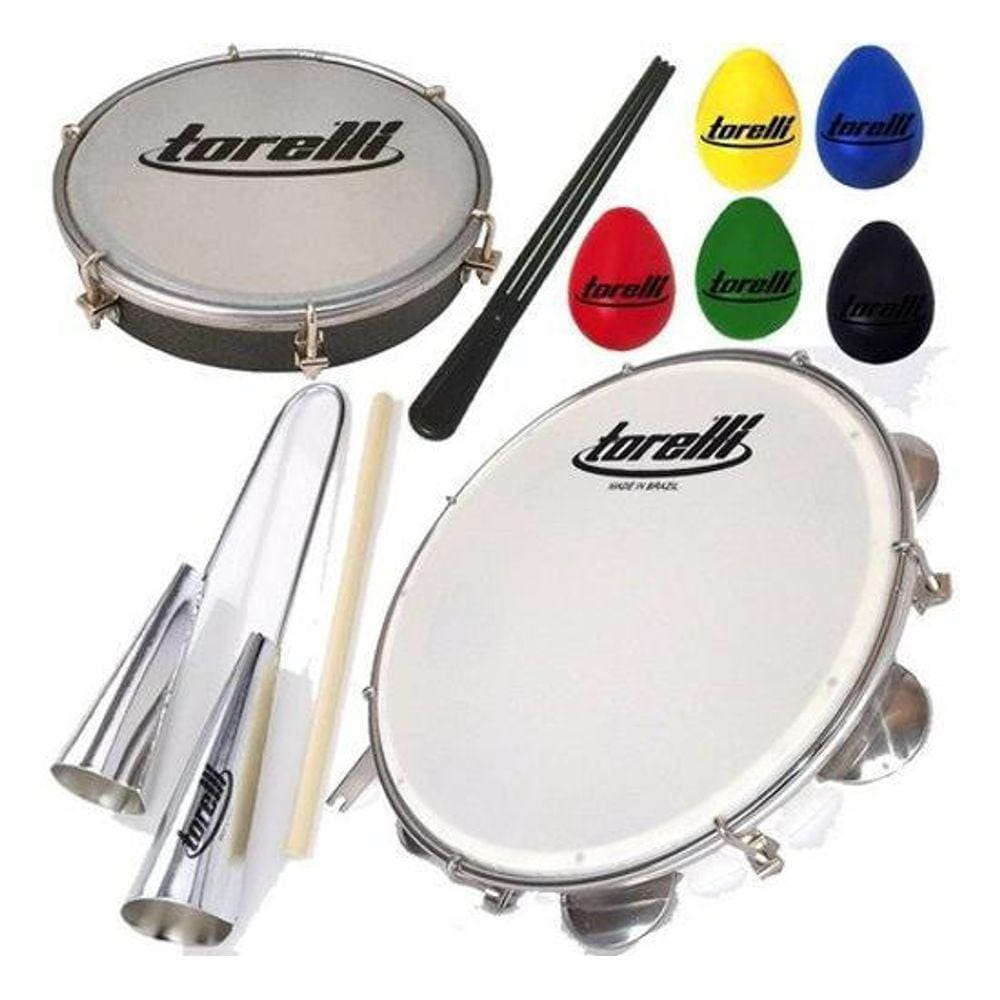 Kit Samba Torelli Com 10 Itens Pandeiro Tamborim Agogô Ganza