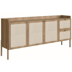 Balcão Buffet Oslo Artesano 183 Cm (Largura) Em Mdp Palha Natural Três Portas Base Madeira
