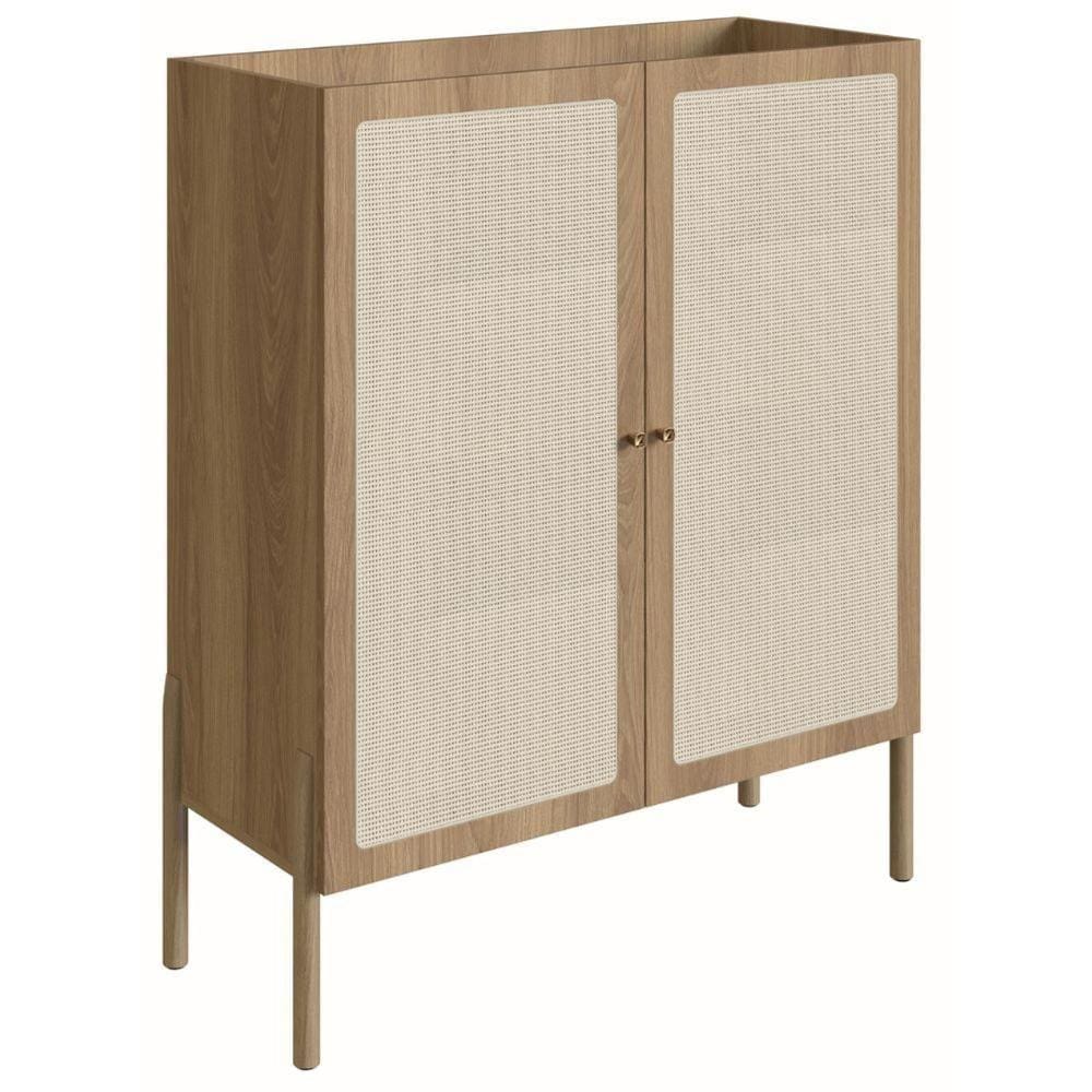 Cristaleira Bar Armário Alto Oslo Artesano 93 Cm (Largura) Mdp Palha Natural Base Madeira