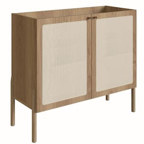 Balcão Bar Buffet Oslo Artesano 93 Cm (Largura) Mdp Palha Natural Com Duas Portas Base Madeira
