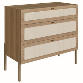 Cômoda Oslo Artesano 93 Cm (Largura) Em Mdp Cor Palha Natural Três Gavetas Base Madeira