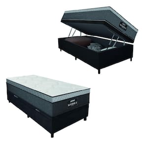 Cama Box Baú Solteiro Colchão Gazin Maximus Molas Ensacadas 88x188x65cm Cinza / Preto - Suporta até 120kg por Pessoa