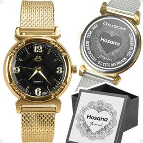 Relogio Feminino Banhado Aço Dourado Inox Silicone Social