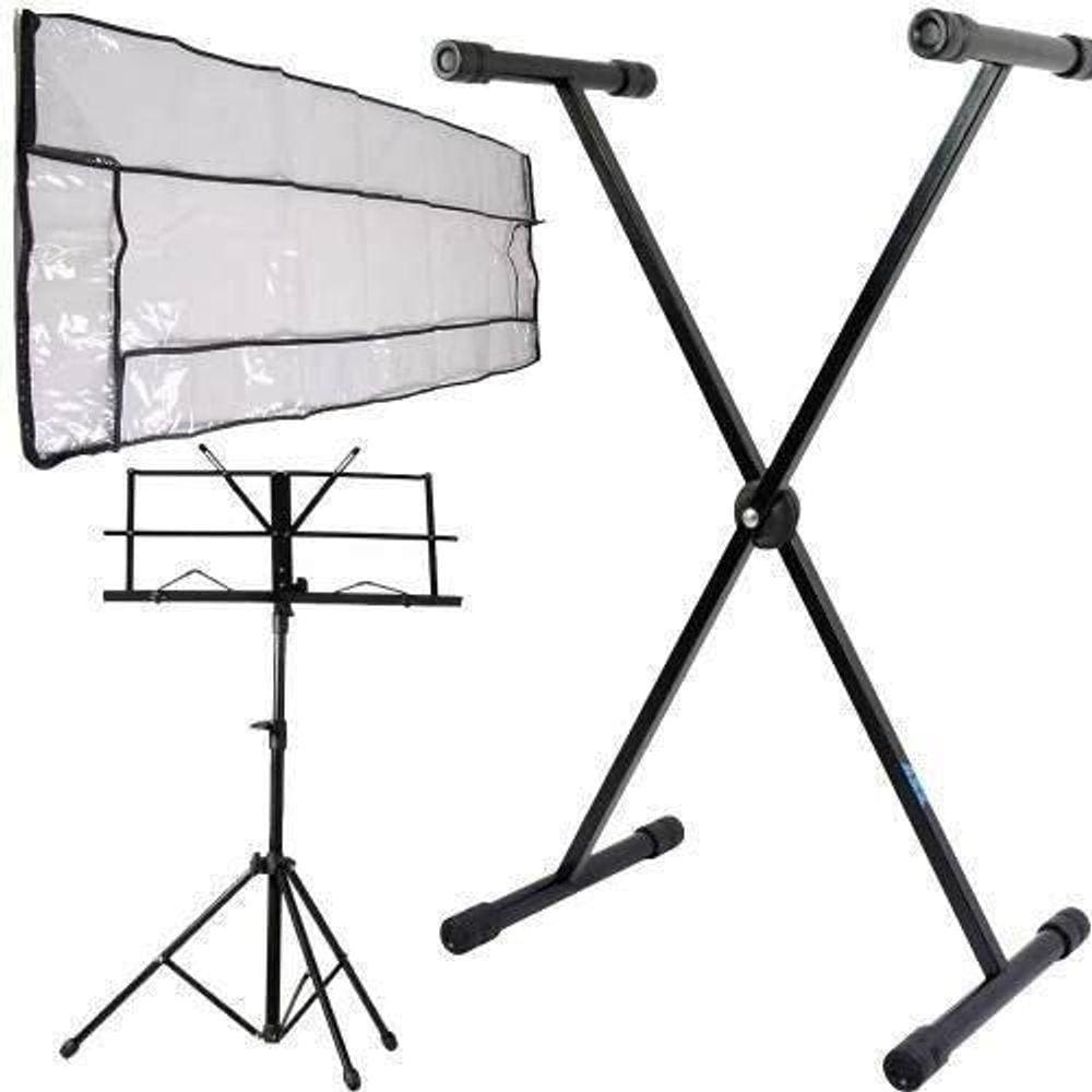 Kit Suporte Para Teclado Com Cobertura + Estante Partitura
