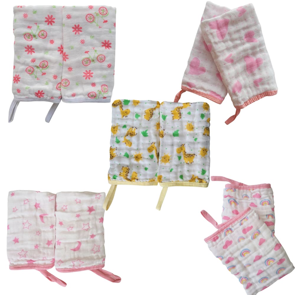 kit 6 Toalha Pano Fraldinha de Boca Bebe Soft 100% Algodão Chupeta Menina Estampado Absorvente Macia Presente 2 Camadas