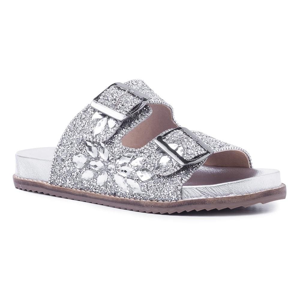 Sandália Feminina Papete Flatform Pedraria Brilho Fivela