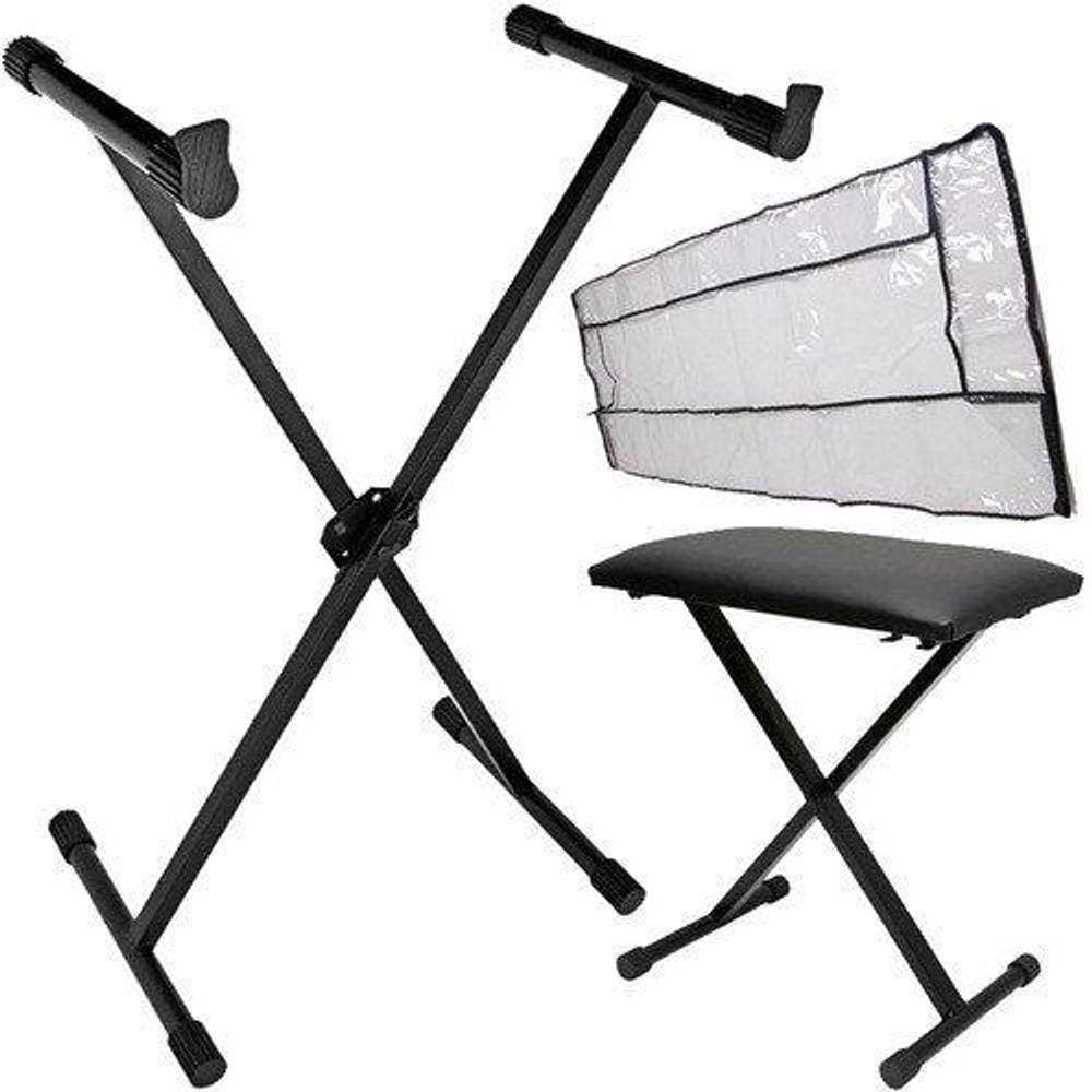 Kit Suporte Para Teclado Em X + Cobertura + Banqueta Saty