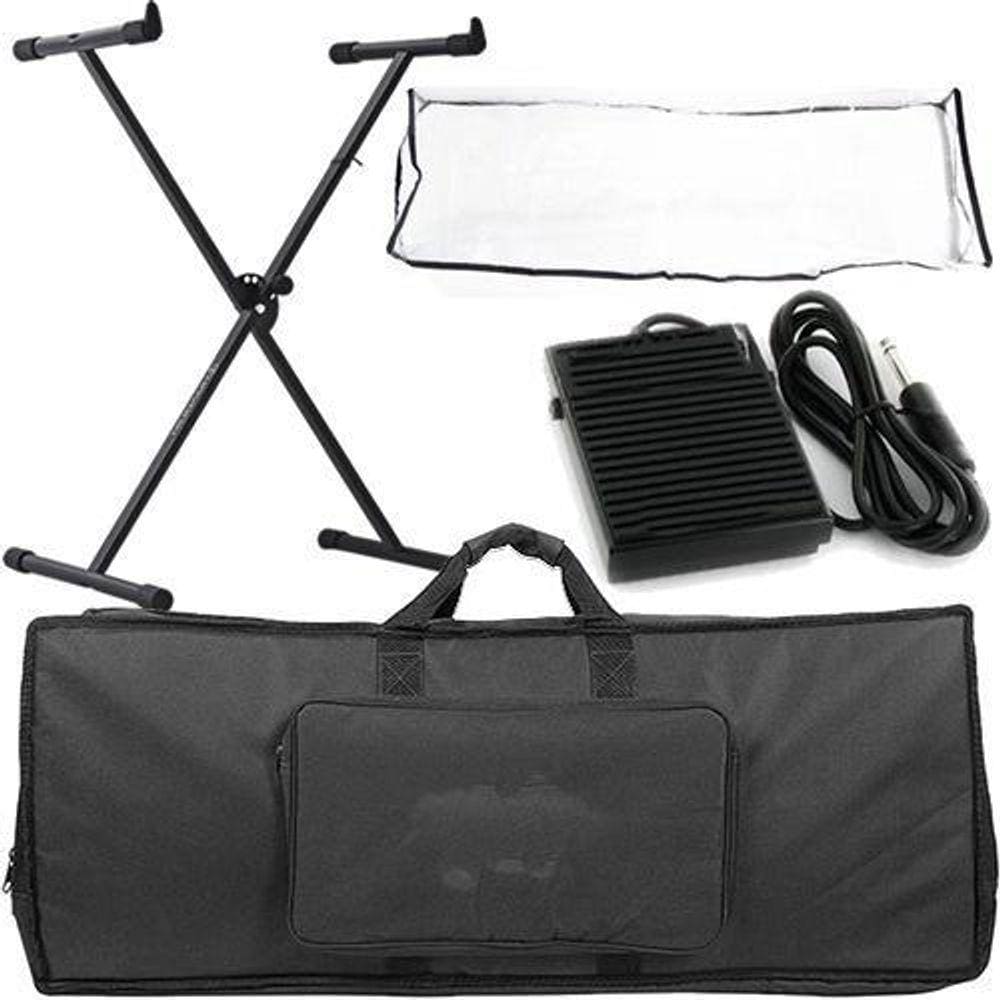 Kit Para Teclado 6/8 Com Capa + Pedal + Suporte + Cobertura