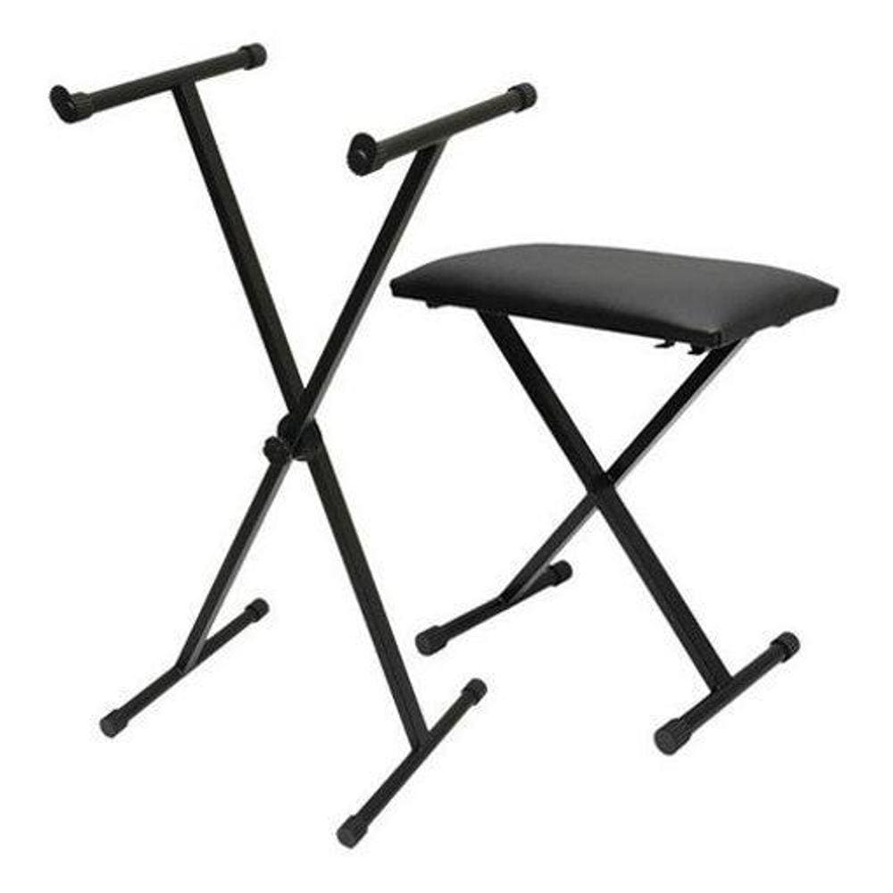 Kit Suporte Para Teclado Musical Em X + Banqueta Metal Saty