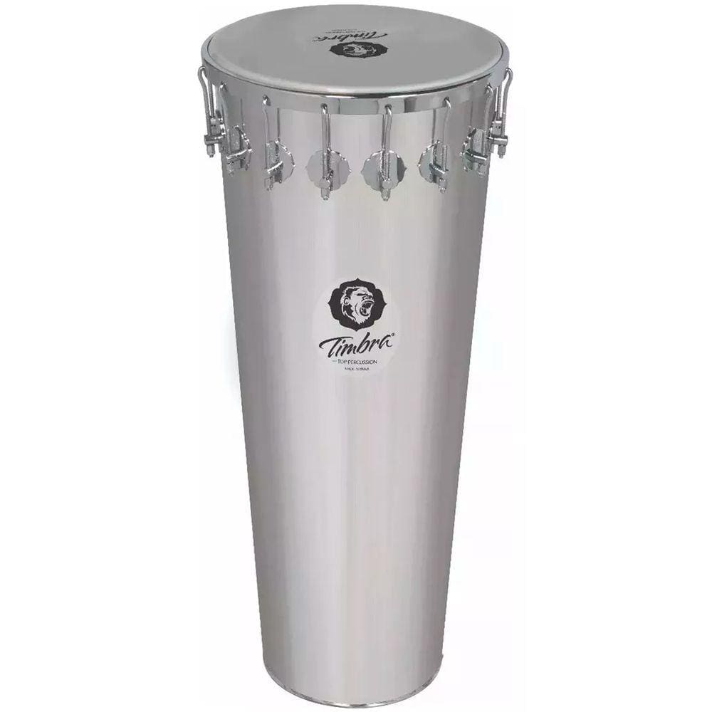 Timbal Timbra 14 Polegadas por 90 cm de Alumínio Polido com Aro Cromado e Pele Leitosa