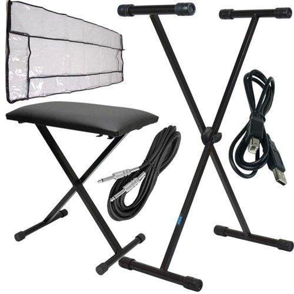 Kit Suporte Para Teclado Em X + Cobertura + Banqueta + Cabos