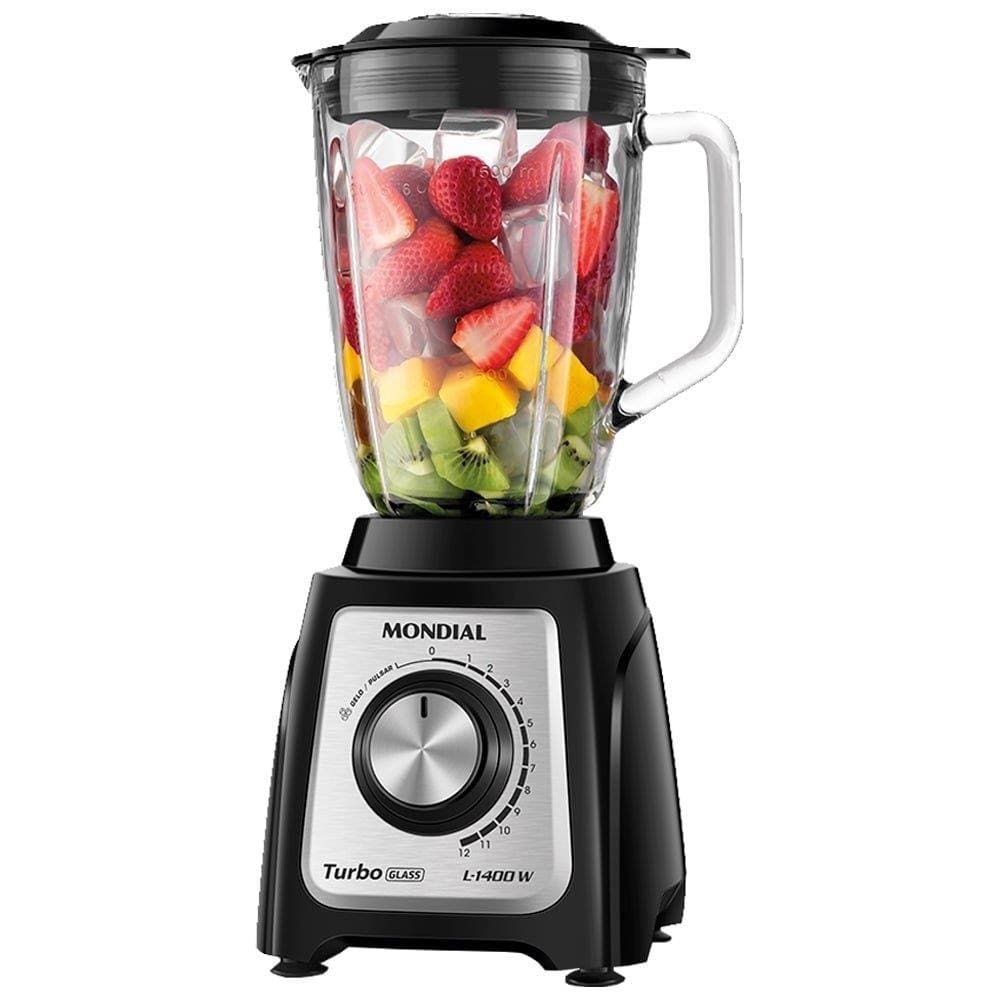 Liquidificador Mondial L-1400GI | Turbo Glass, 1400W, Jarra de Vidro, Preto/Inox