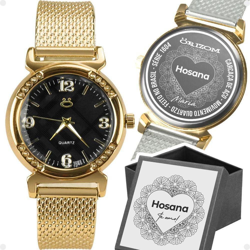 Relogio Feminino Banhado Aço Dourado Inox Silicone Social