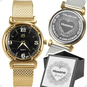 Relogio Feminino Banhado Aço Dourado Inox Silicone Social