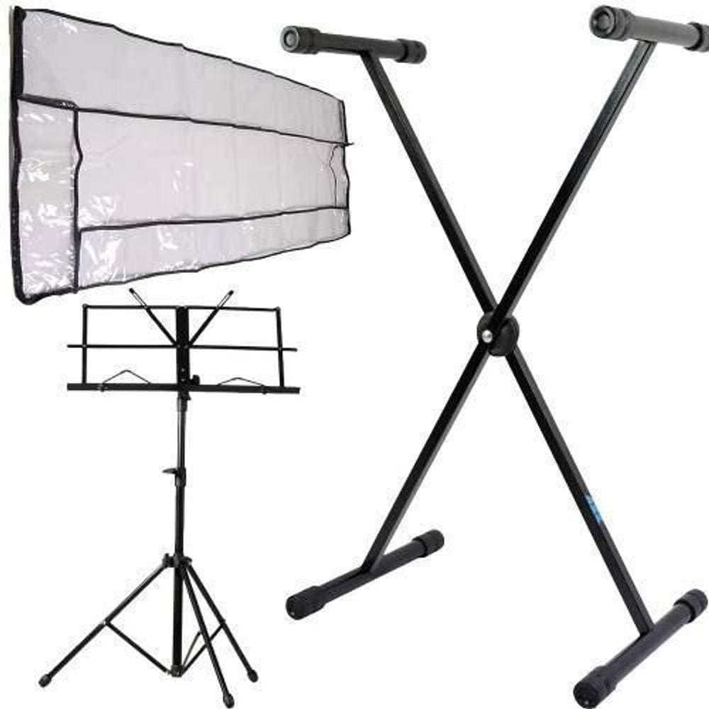 Kit Suporte Teclado Com Cobertura 5/8 + Estante Partitura