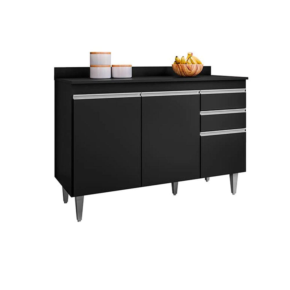 Balcão Melissa 120cm Preto C/ Tampo - Vallisa Decor
