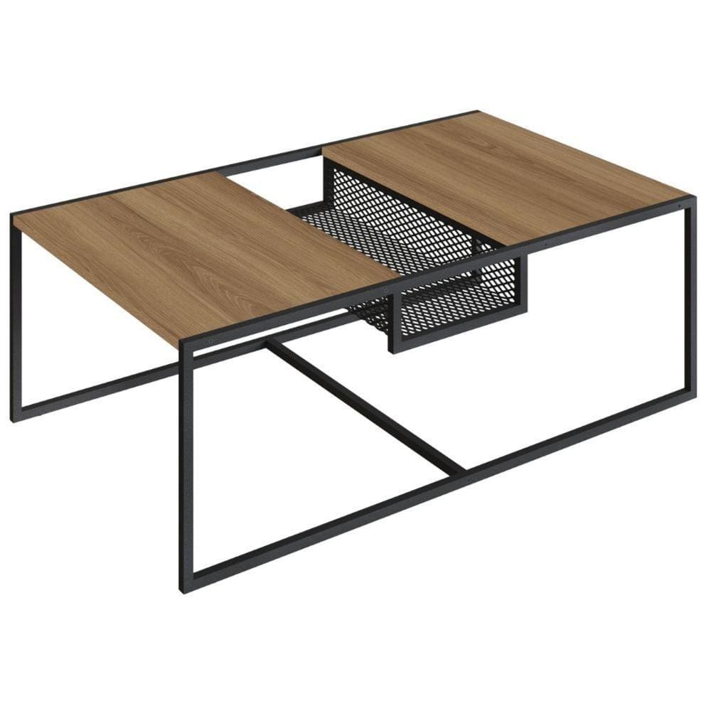 Mesa de Centro Industrial York Artesano Retangular 100 cm (largura) em MDP Hanover Aço Preto