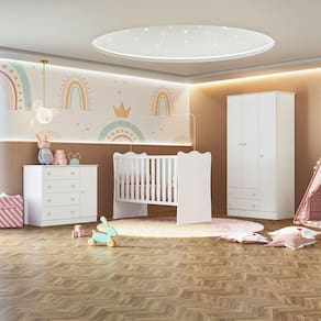 Quarto de Bebê Doce Sonho Completo com Cômoda Sapateira Qmovi Branco