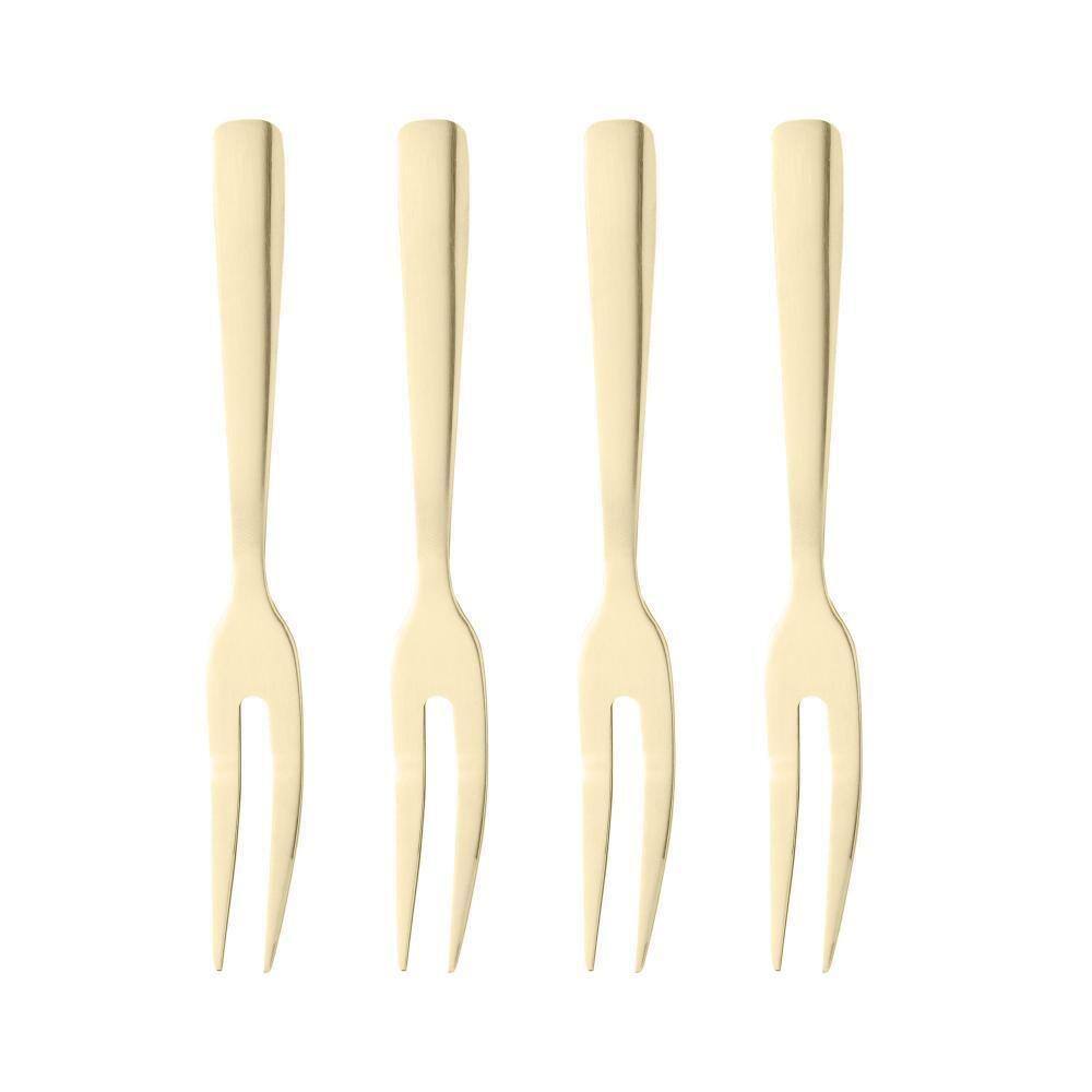 4 Garfos Para Aperitivo Wolff Dourado De Aço Inox