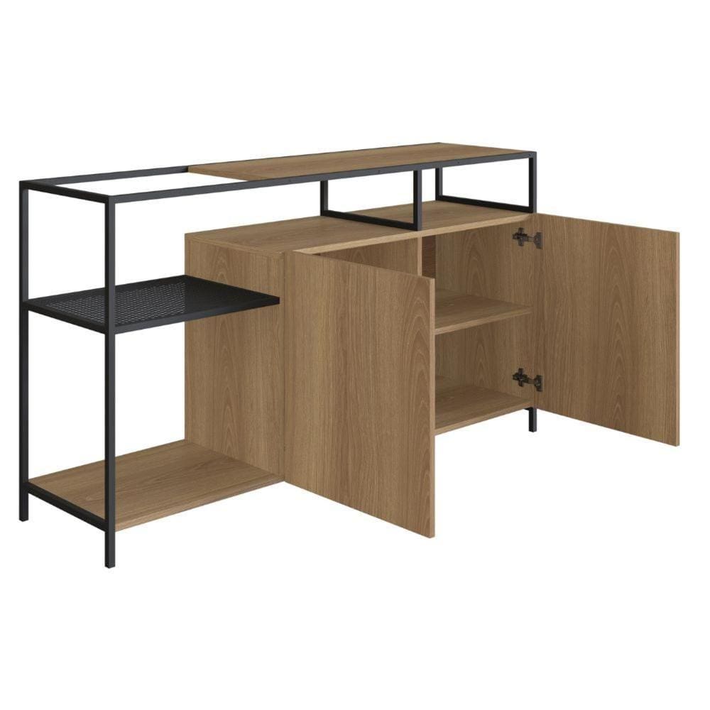 Balcão Buffet Bar Industrial York Artesano 135 cm (largura) em MDP Hanover Duas Portas Aço Preto