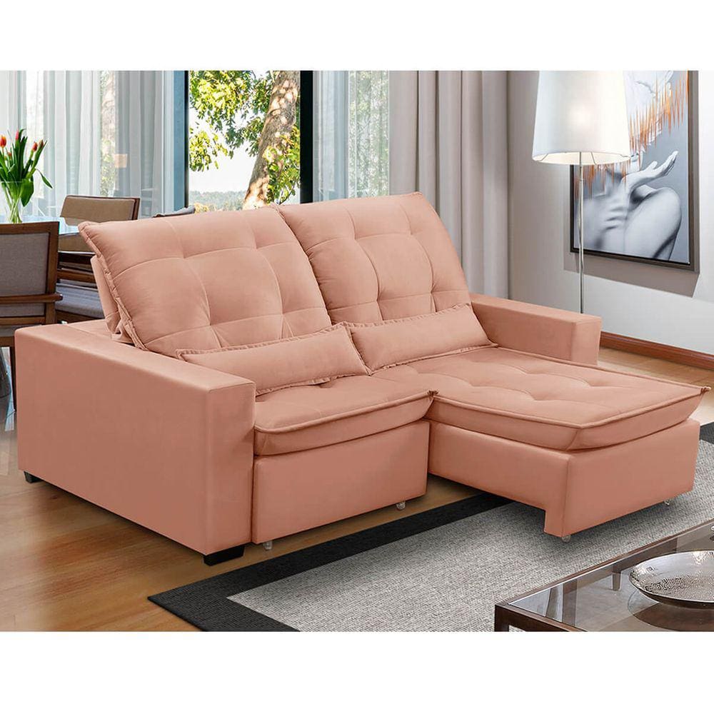 Sofa Retratil Reclinavel 2 Lugares 2,00m Atlantis Veludo Rosê LansofBR
