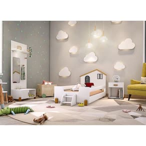 Cama Infantil Casinha Belíssima Branco Marrom e Preto com Colchão Divaloto