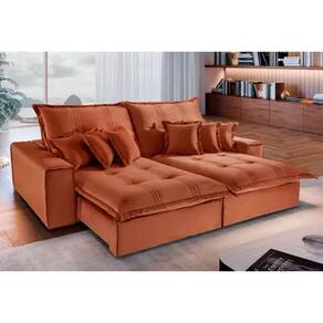 Sofá Retrátil Reclinável Luxo Halley 2.00m Terracota Molas Ensacadas