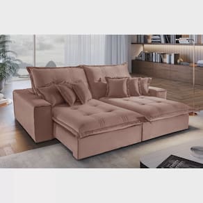 Sofá Retrátil Reclinável Luxo Halley 2.30m Molas Ensacadas Rosa