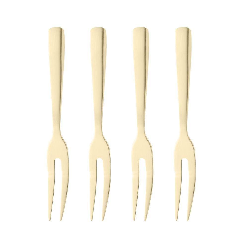 4 Garfos Para Aperitivo Wolff Dourado De Aço Inox