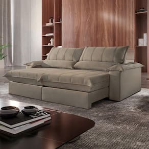 Sofá Retrátil e Reclinável com Catraca Blindada 220cm Porto Bello Veludo Jolie/Cinza