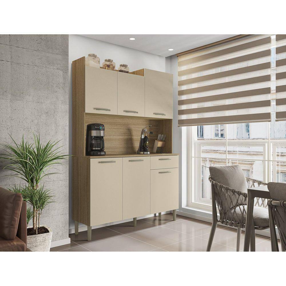 Armário de Cozinha 6 Portas 1 Gaveta Kit Gênova Freijó/Vanilla