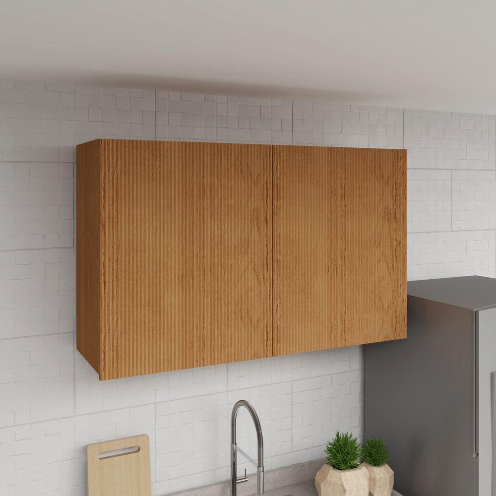 Armário Aéreo 120cm 2 Portas Ripadas Cozinha Milão Freijó Rocks