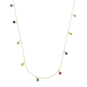 Colar Ouro 18k Cordão Feminino 45cm Pingentes Zirconia Gota