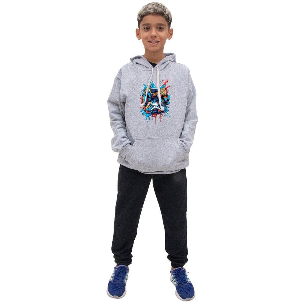 Kit Conjunto de Moletom Canguru Com Capuz Ajustavel Menino Estampa Video Game Calça de Frio
