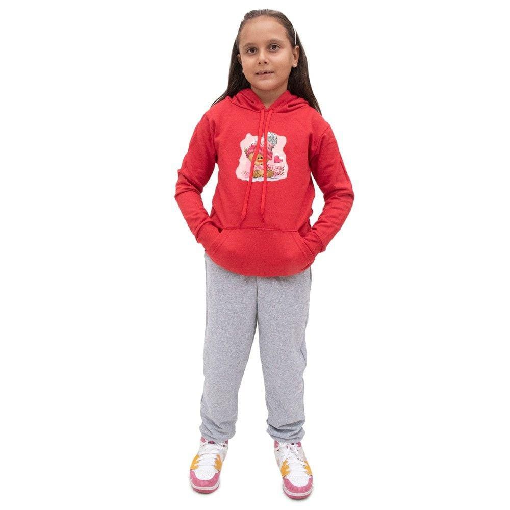 Kit Conjunto Moletom Infantil Feminino Blusa Canguru Capuz Estampa Urso de Pelucia Com Calça