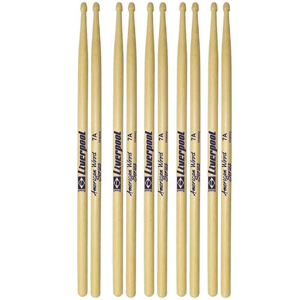 5 Pares Baquetas Liverpool American Hickory 7A Madeira Hy-7A