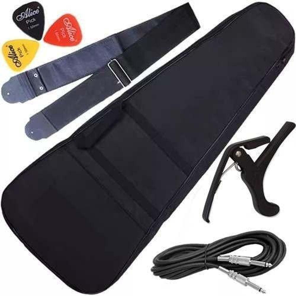 Kit Capa Violão Folk Capotraste Cabo + Palhetas + Correia
