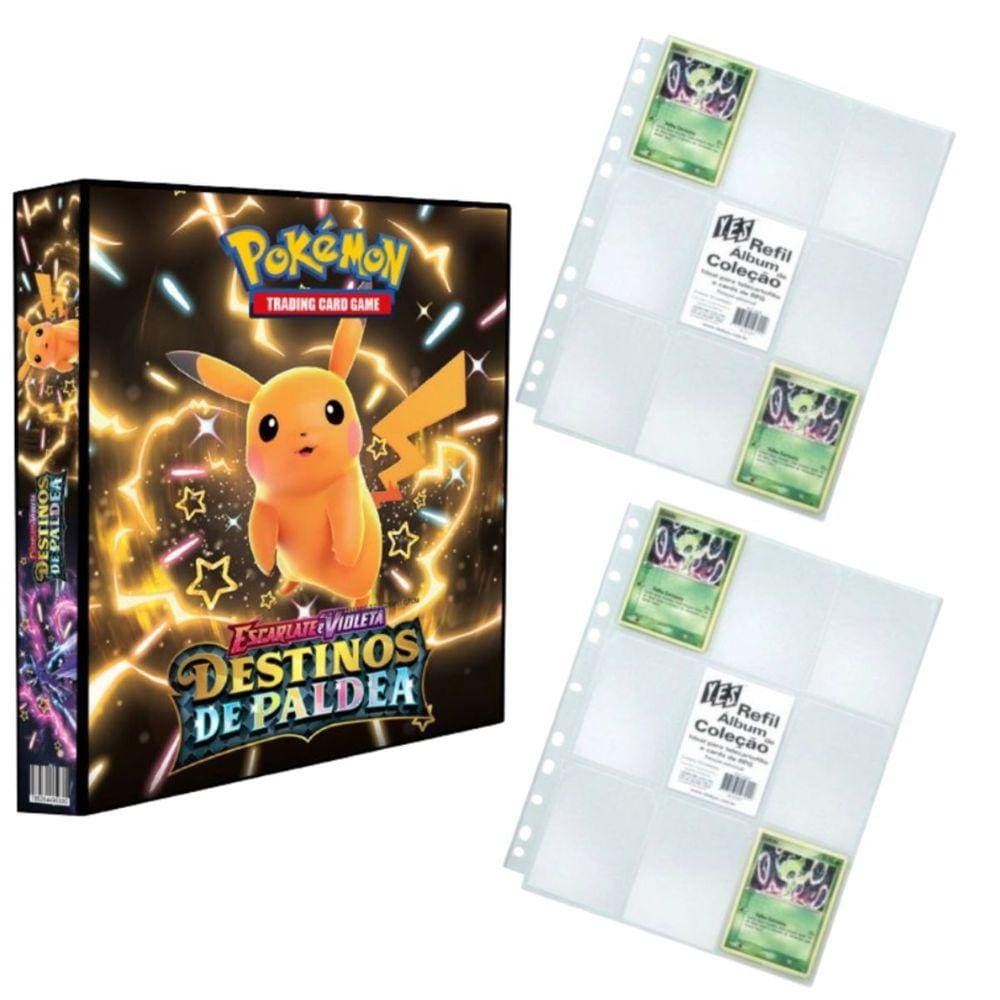 Álbum Pasta Fichário Pokemon com 20 Folhas YES 9 Bolsos Escarlete e Violeta Destinos em Paldea Capa Dura Reforçado Cards