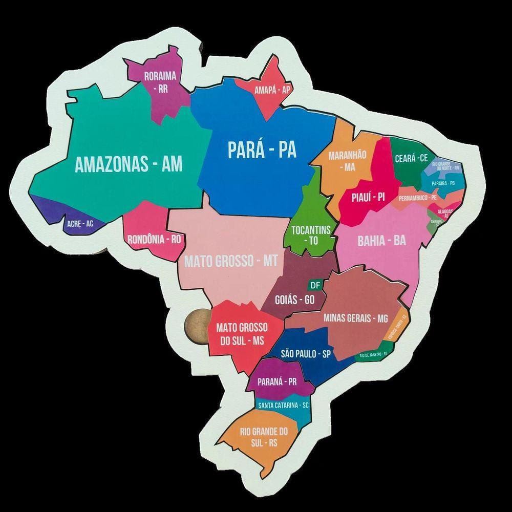 Quebra Cabeça Mapa Brasil Regiões Madeira 5 Peças Educativo