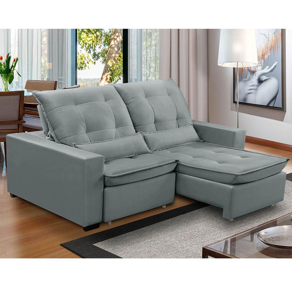 Sofa Retratil Reclinavel 2 Lugares 2,00m Atlantis Veludo cinza claro LansofBR