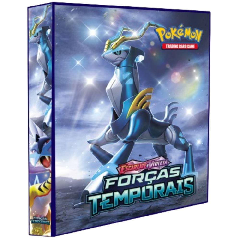 Álbum Pasta Fichário Pokemon Escarlete e Violeta Forças Temporais Capa Dura Reforçado Coleção Cards Cartas Personagens